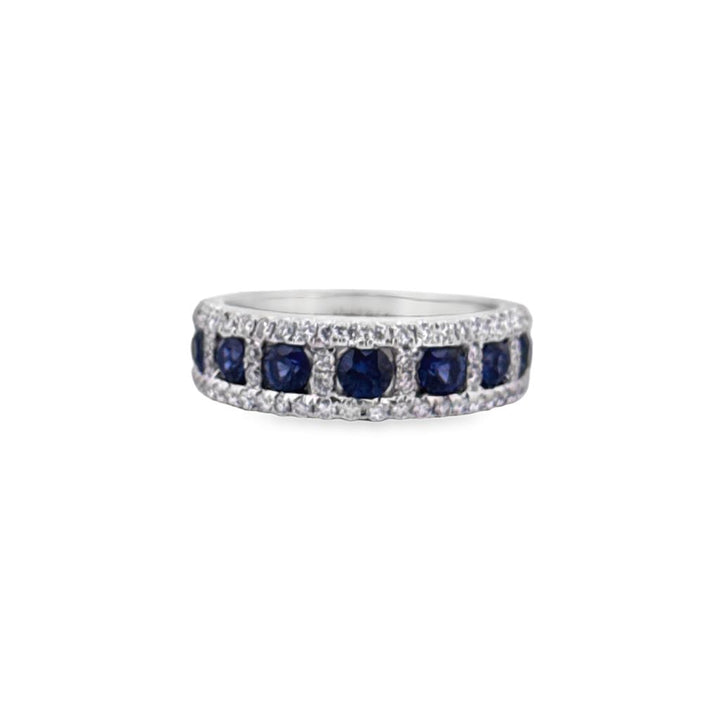 1.03 CTW Sapphire & Diamond 14K White Gold Wide Band Ring – 5.5mm