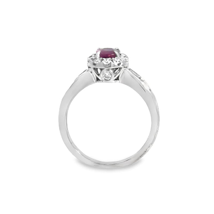 0.60 CTW Diamond & Pink Sapphire Oval Ring in 14K White Gold