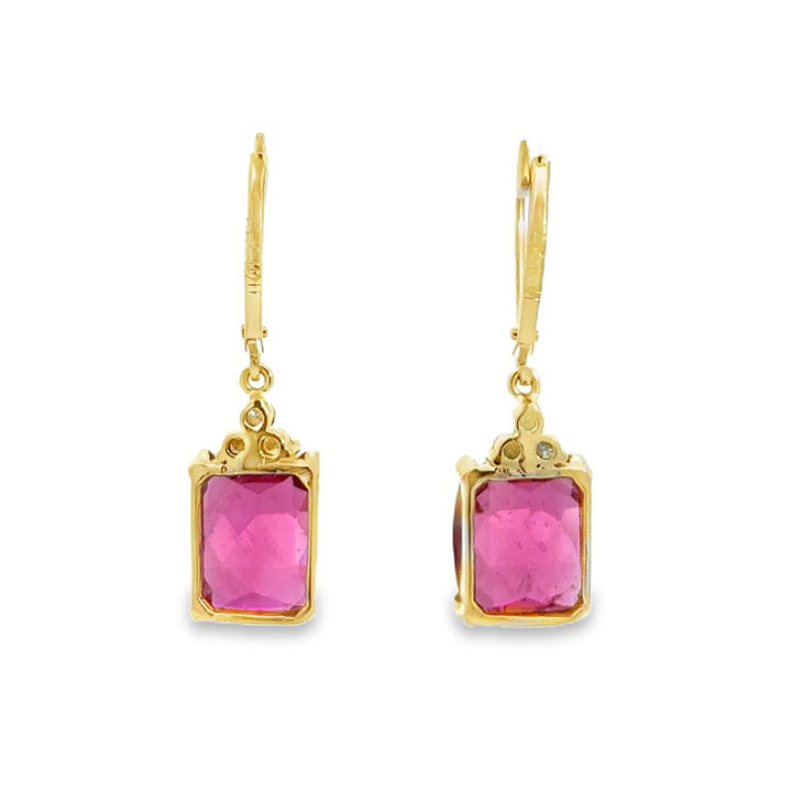 0.18 CTW Diamond & Pink Tourmaline 14K Yellow Gold Leverback Drop Earrings