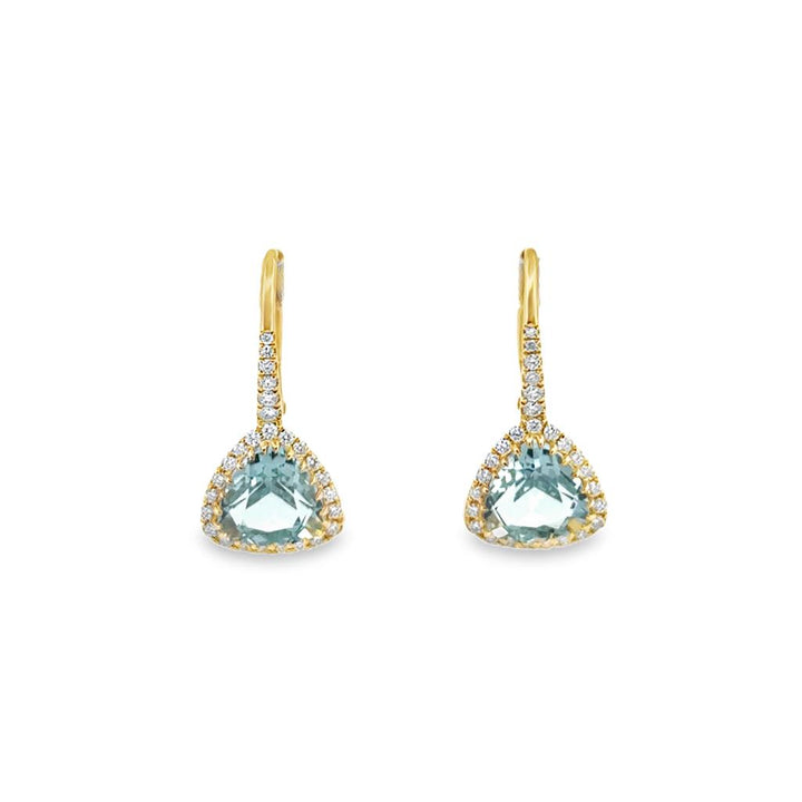 Doves 3.23 CTW Blue Topaz & 0.27 CTW Diamond 18K Yellow Gold Drop Earrings