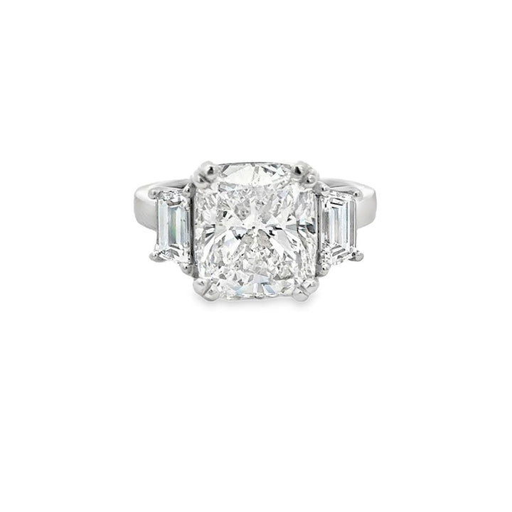 5.20 Carat Cushion H VS2 Diamond Ring with 0.80 CTW Baguette Accents in 18K White Gold
