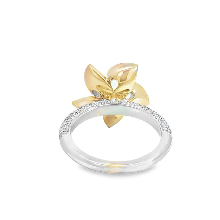 Harakh 1.50 CTW Diamond Plumeria Floral Ring in 18K White & Rose Gold