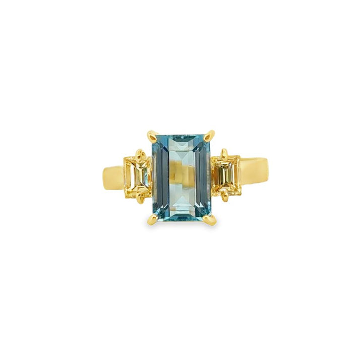 0.40 CTW Yellow Diamond & Emerald-Cut Aquamarine 18K Yellow Gold Ring