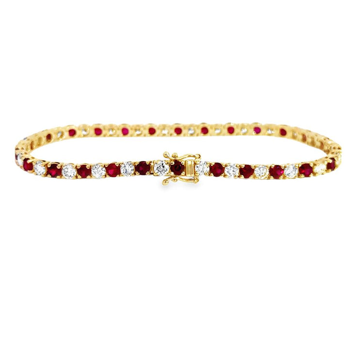 7.30 CTW Ruby & Diamond 14K Yellow Gold Tennis Bracelet