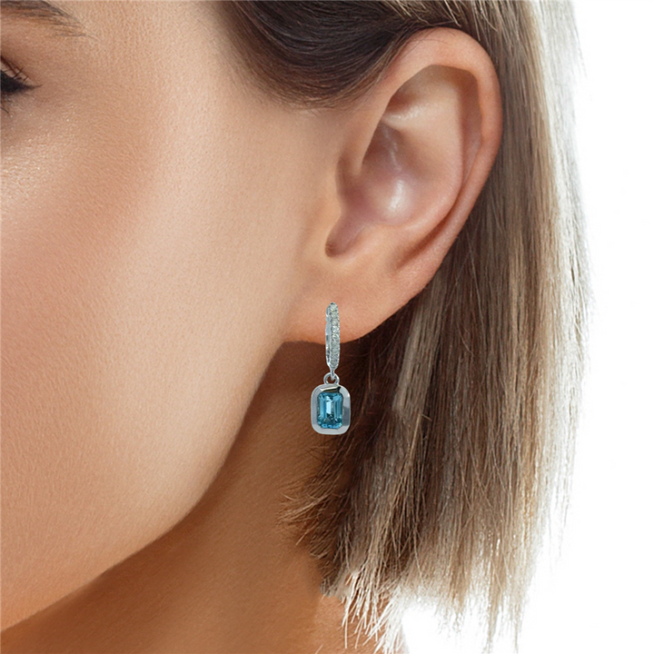 1.2 CTW Blue Topaz & 0.13 CTW Diamond Bezel Set Drop Earrings in 14K White Gold