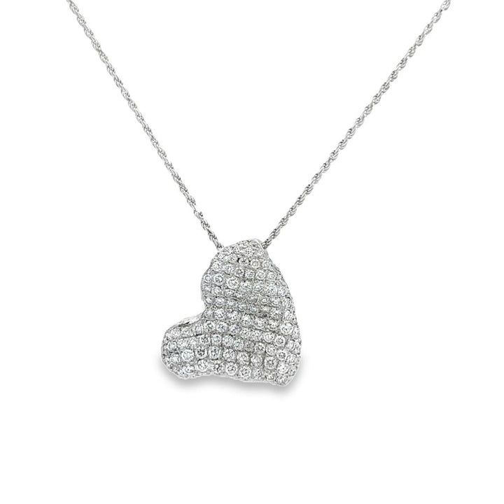 1.50 CTW Diamond Pavé Abstract Heart Pendant Necklace with 14K White Gold Rope Chain – 18"