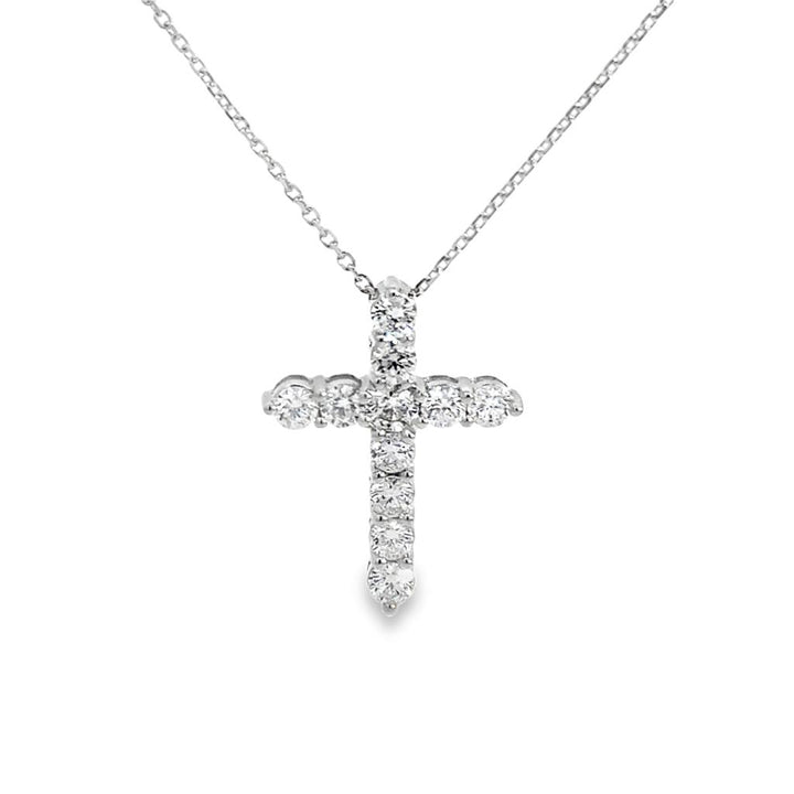 1.04 CTW Diamond Large Cross Pendant Necklace – 18K White Gold, 18"