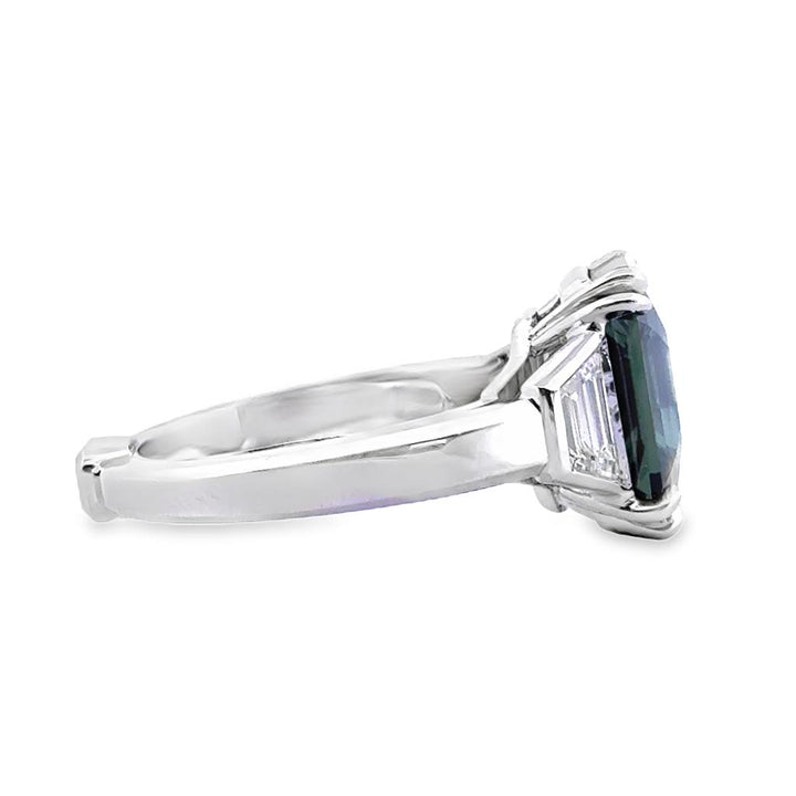 Robert Procop 8.03 CT Green Sapphire Ring with 0.93 CTW Trapezoid Diamonds in Platinum