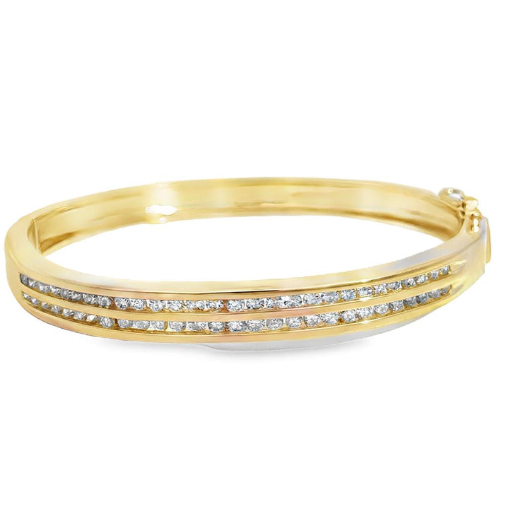 1.00 CTW Diamond 14K Yellow Gold Bangle Bracelet – 6mm Wide
