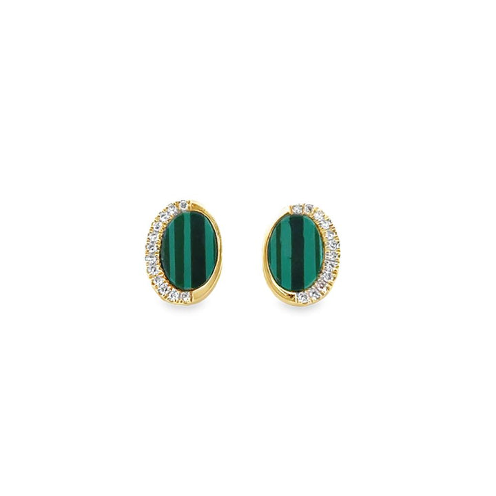 14K Yellow Gold Malachite and Diamond Stud Earrings