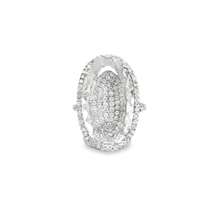 Suzanne Kalan Faceted White Quartz Ring Over 0.65 CTW Pavé Diamonds in 18K White Gold