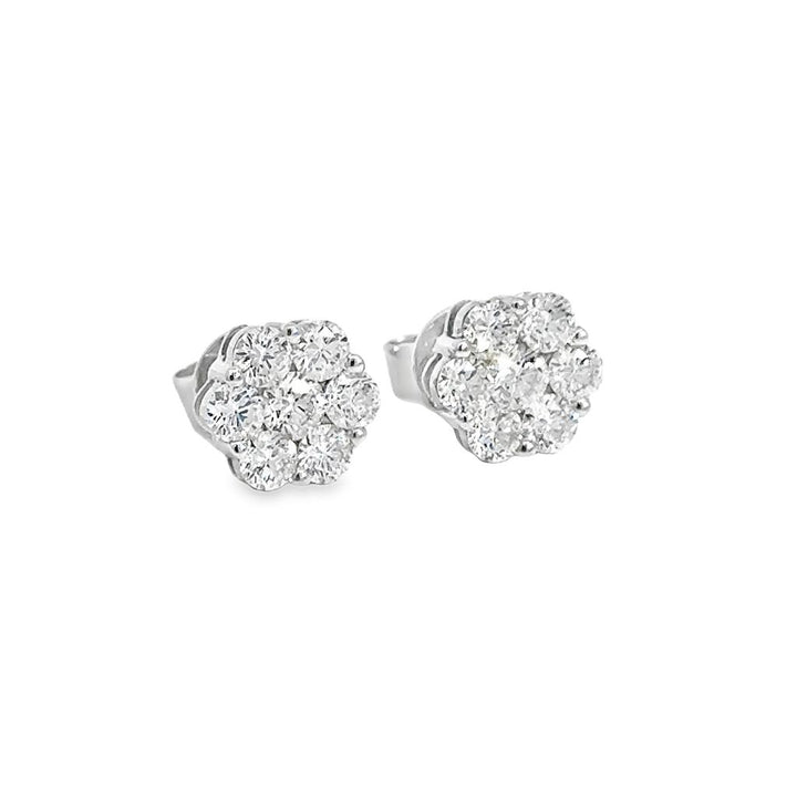1.80 CTW Diamond Floral Stud Earrings 18K White Gold