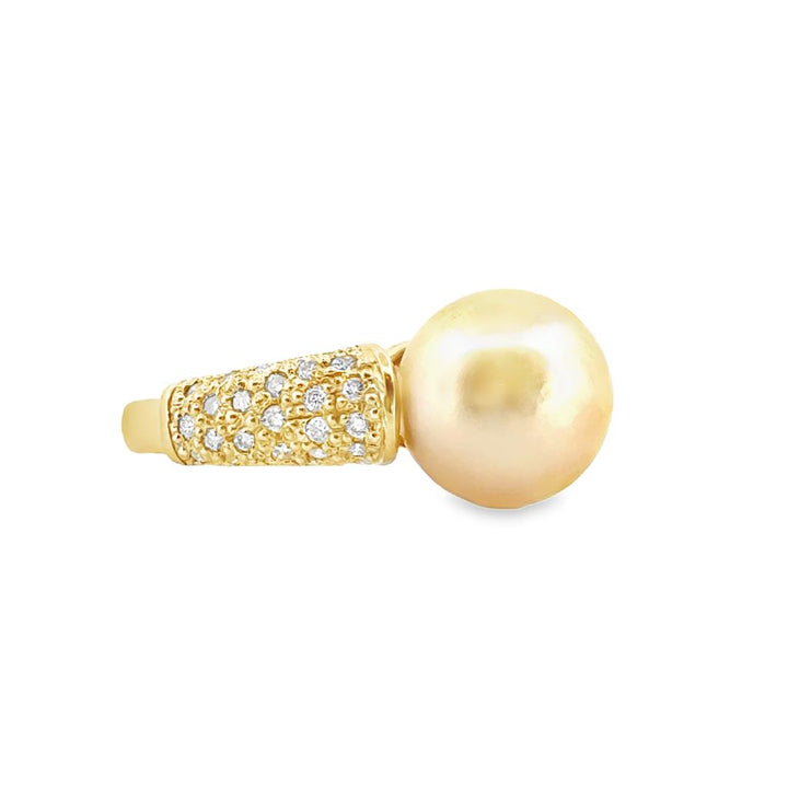 11mm South Sea Golden Pearl Ring with 0.80 CTW Diamonds in 14k Yellow Gold