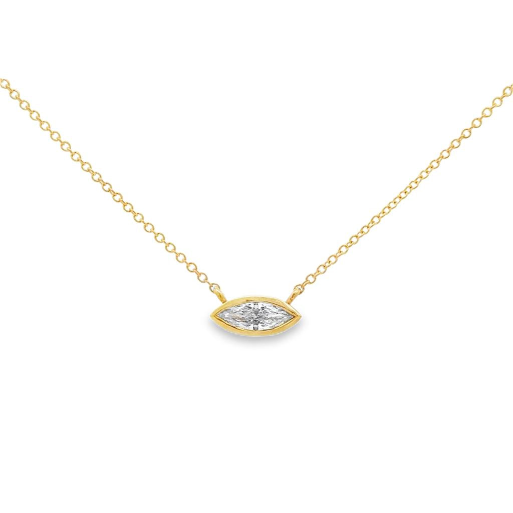 0.34 CT Marquise Diamond 14K Yellow Gold Bezel Necklace