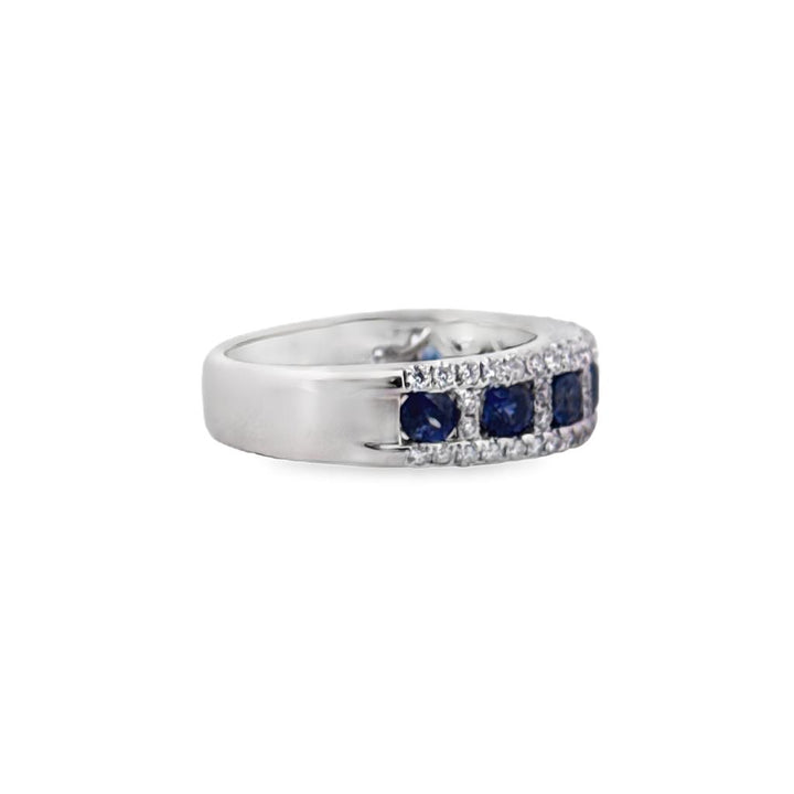 1.03 CTW Sapphire & Diamond 14K White Gold Wide Band Ring – 5.5mm