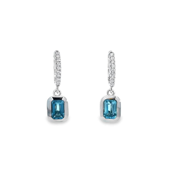 1.2 CTW Blue Topaz & 0.13 CTW Diamond Bezel Set Drop Earrings in 14K White Gold