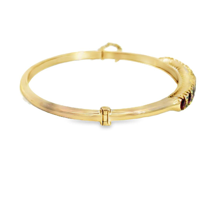 0.24 CTW Diamond & Ruby Bangle Bracelet in 14K Yellow Gold