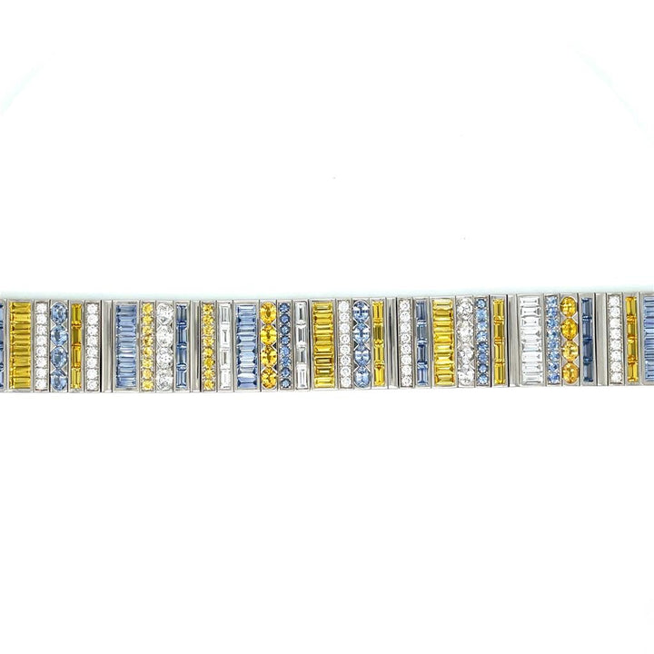 Robert Procop 19.31 CTW Blue & Yellow Mix Cut Sapphires and 6.39 CTW Mix Cut Diamonds Platinum Bracelet