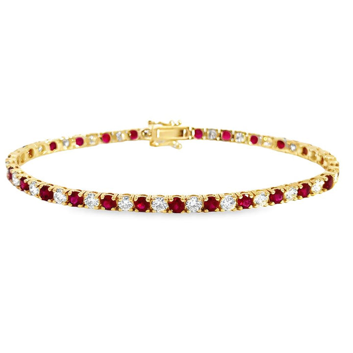 7.30 CTW Ruby & Diamond 14K Yellow Gold Tennis Bracelet