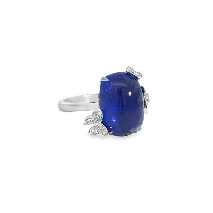 0.15 CTW Diamond & Tanzanite 18K White Gold Ring with Butterfly and Flower Design