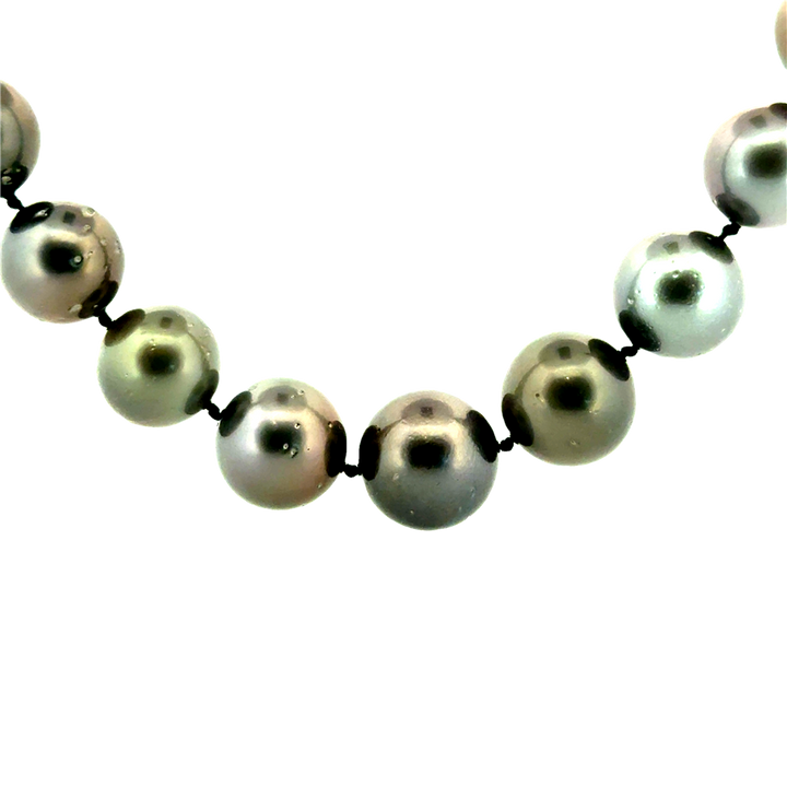 Black Tahitian Pearl Necklace with 14K White Gold Diamond Clasp