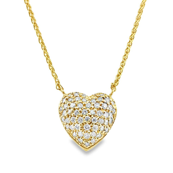 0.60 CTW Pave Diamond Heart Necklace in 14K Yellow Gold, 16" Chain