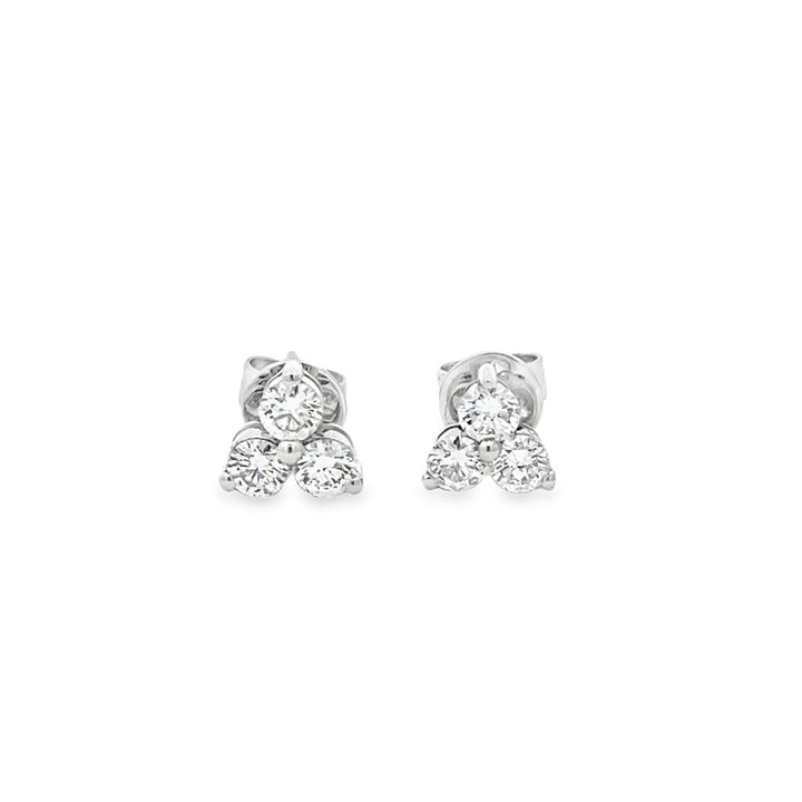 0.72 CTW Three-Stone Diamond Stud Earrings 18K White Gold
