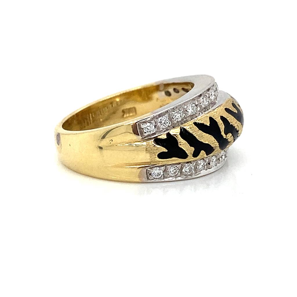 Sal Praschnik 0.31 CTW Diamond 18K Yellow Gold Black Enamel Tiger Ring