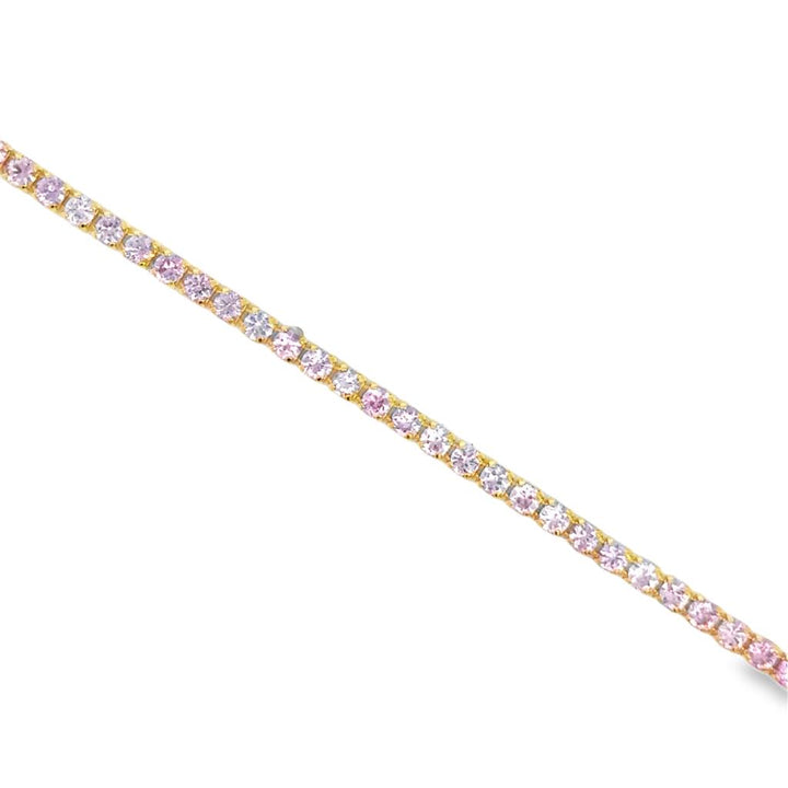 3.40 CTW Pink Sapphire Mini Tennis Bracelet – 18K Yellow Gold, 7"