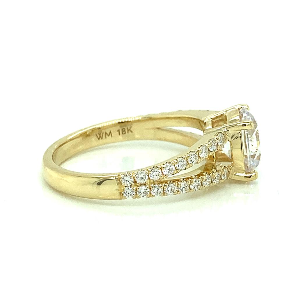 Semi-Mount Diamond 18K Yellow Gold Split Shank Pave Engagement Ring