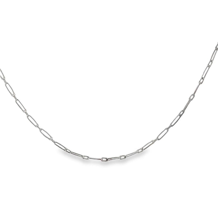 Handmade Platinum Elongated Link Chain Necklace – 1.3mm Wide