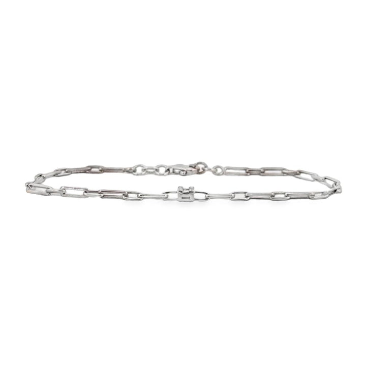 0.10 CTW Diamond Paper Clip Chain Bracelet, 14K White Gold