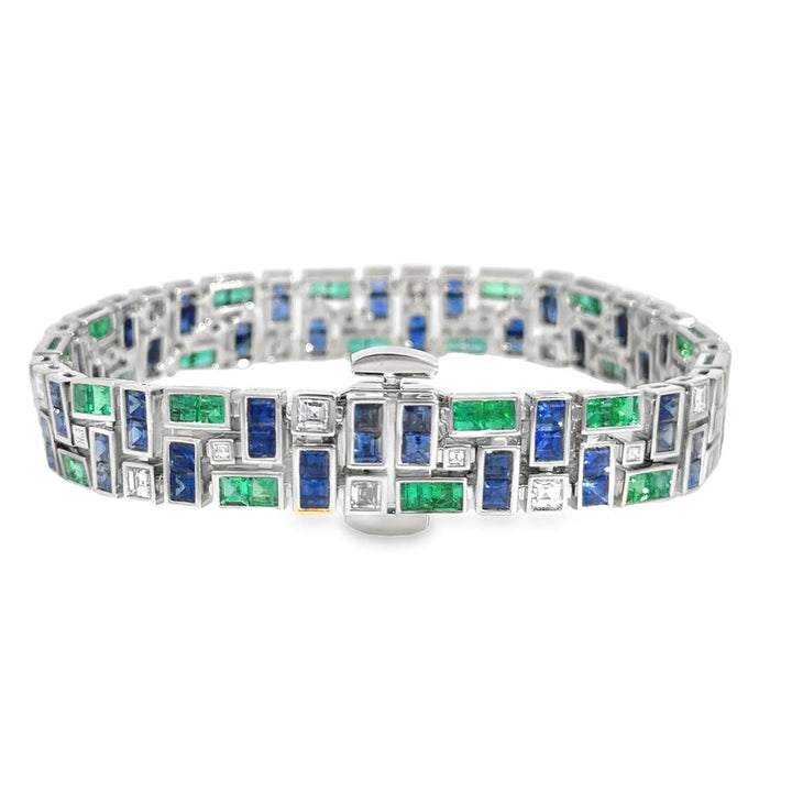 Robert Procop 14.30 CTW Emerald, Blue Sapphire & Diamond Platinum French Cut Masterpiece Bracelet