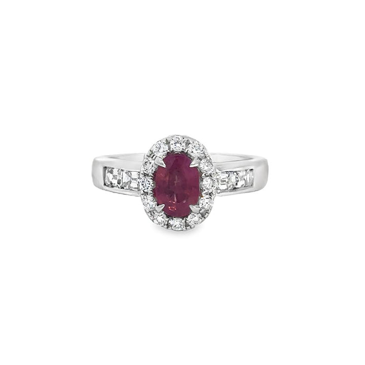 0.60 CTW Diamond & Pink Sapphire Oval Ring in 14K White Gold