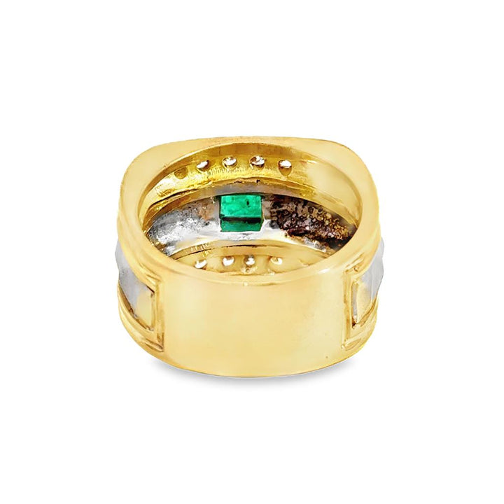 0.36 CTW Diamond & Emerald 18K Yellow and White Gold Statement Ring