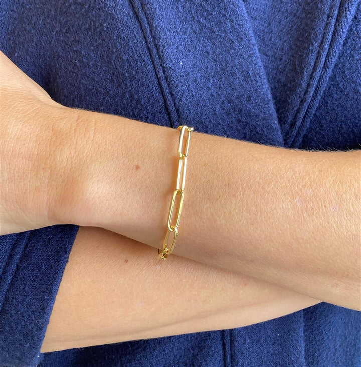 14K Yellow Gold Paperclip Chain Bracelet