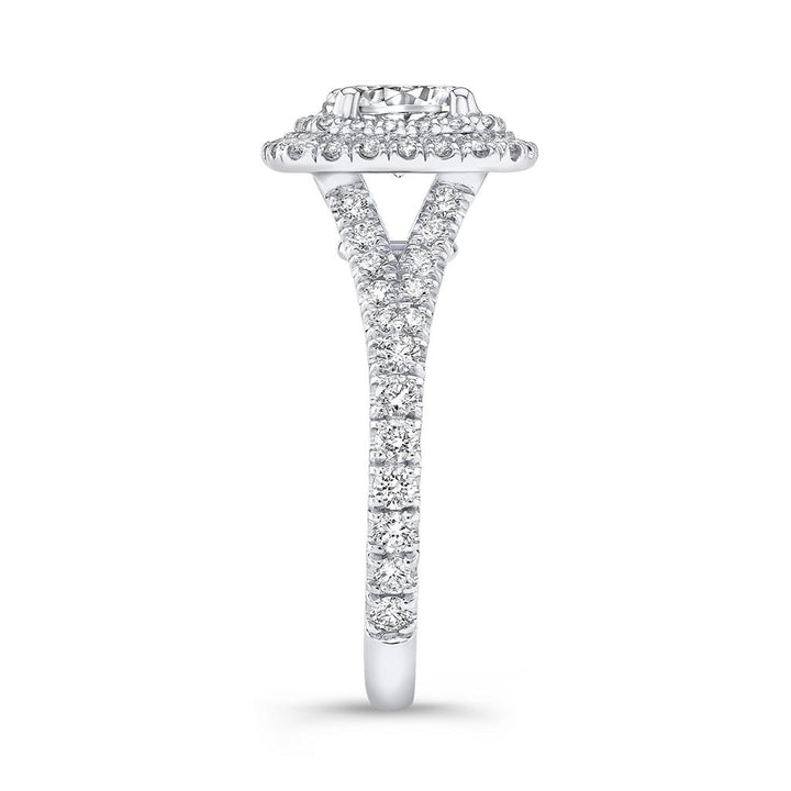 Cushion Shape Semi-Mount Halo Diamond 18K Gold Engagement Ring