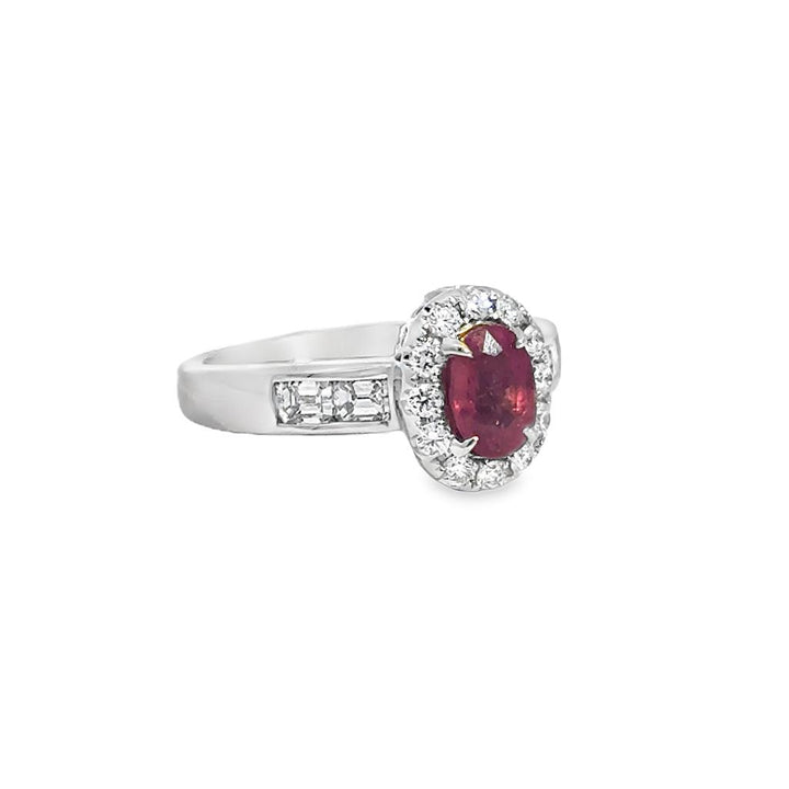 0.60 CTW Diamond & Pink Sapphire Oval Ring in 14K White Gold
