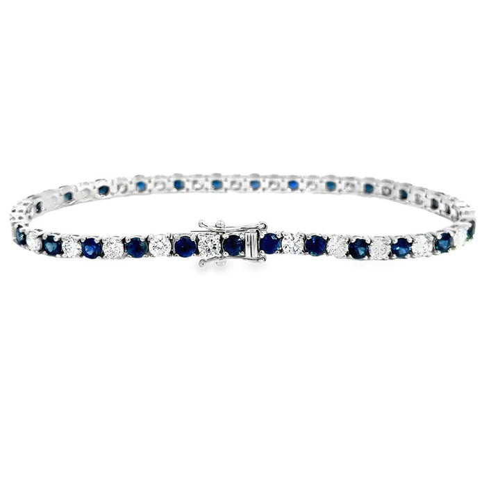 7.67 CTW Sapphire & Diamond 14K White Gold Tennis Bracelet