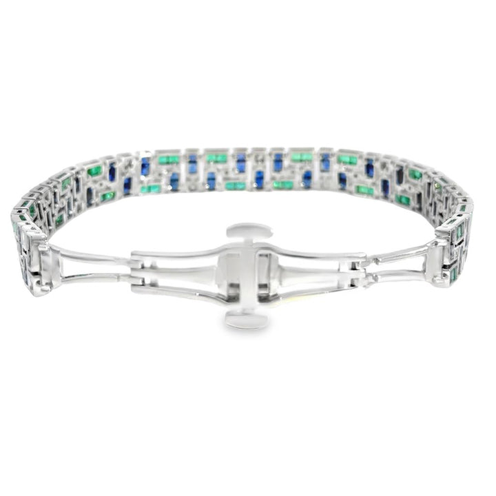 Robert Procop 14.30 CTW Emerald, Blue Sapphire & Diamond Platinum French Cut Masterpiece Bracelet