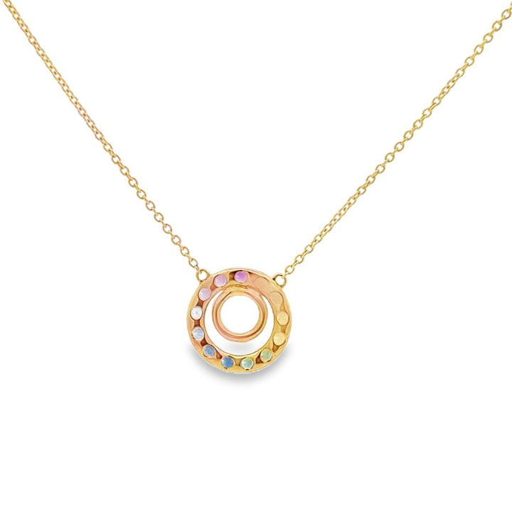 0.32 CTW Rainbow Sapphire & Diamond 14K Yellow Gold Circle Pendant Necklace