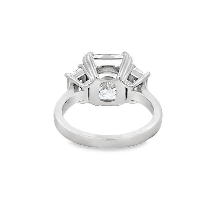5.20 Carat Cushion H VS2 Diamond Ring with 0.80 CTW Baguette Accents in 18K White Gold