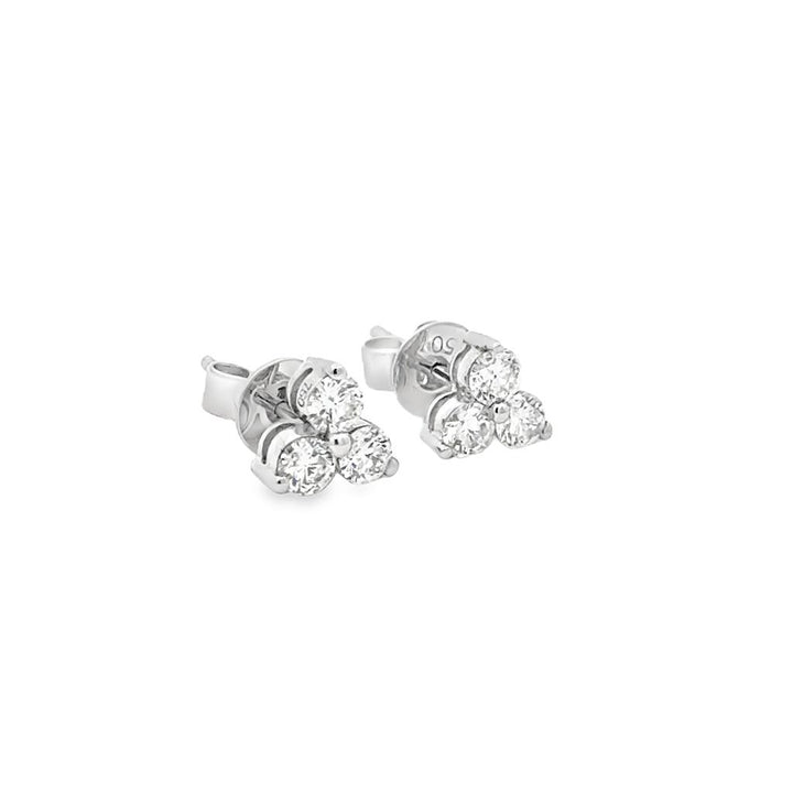0.72 CTW Three-Stone Diamond Stud Earrings 18K White Gold