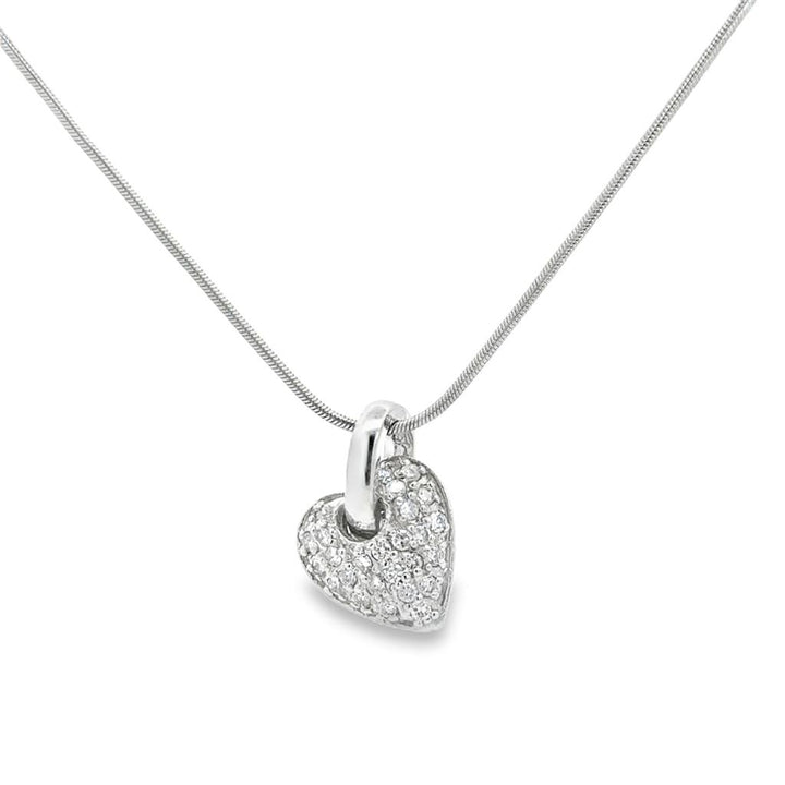 0.30 CTW Diamond Pavé Heart Pendant Necklace 14K White Gold – 18" Snake Chain