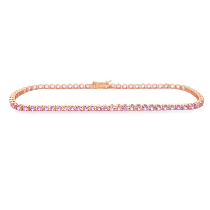 3.40 CTW Pink Sapphire Mini Tennis Bracelet – 18K Yellow Gold, 7"