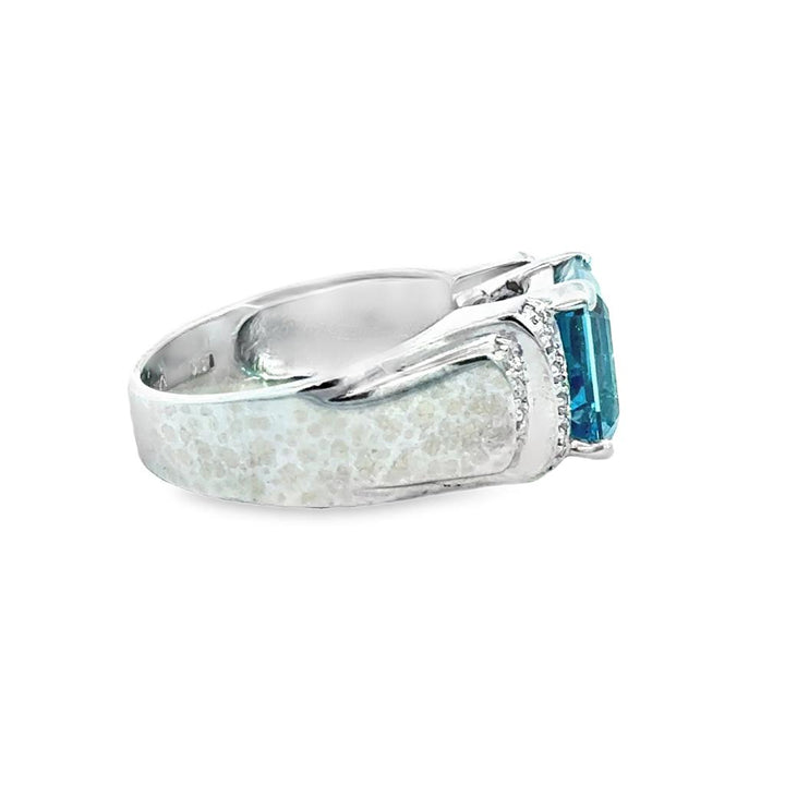 4.35 CT Blue Topaz & 0.20 CTW Diamond Ring – 14K White Gold