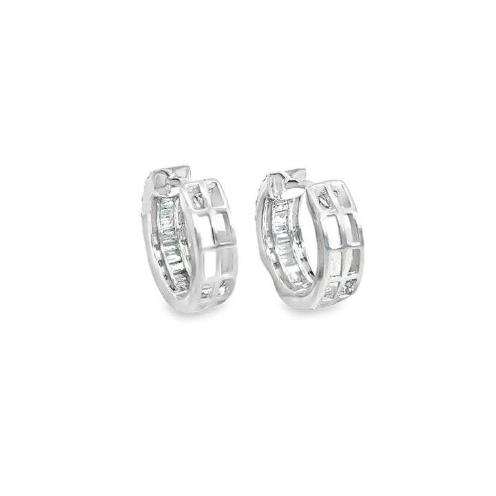 0.40 CTW Round and Baguette Diamond Huggie Earrings