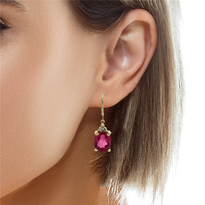0.18 CTW Diamond & Pink Tourmaline 14K Yellow Gold Leverback Drop Earrings
