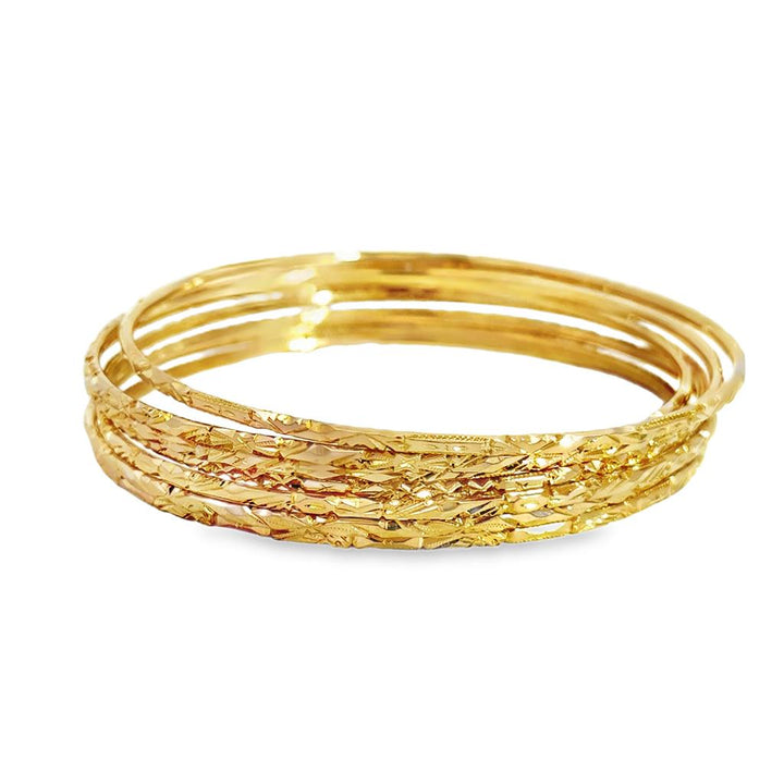 14K Yellow Gold Textured Bangle Bracelet with Geometric Patterns – 1.75mm