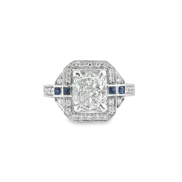 2.67 CT Cushion Cut Diamond & Sapphire Platinum Ring